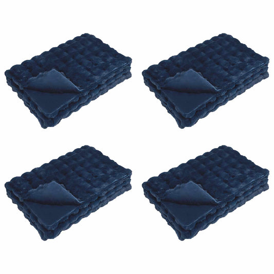 Anti-Slip Faux Rabbit Fur Blanket Olite 4 pcs Marine Blue