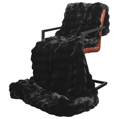 Anti-Slip Faux Rabbit Fur Blanket Olite Black 150 x 220 cm