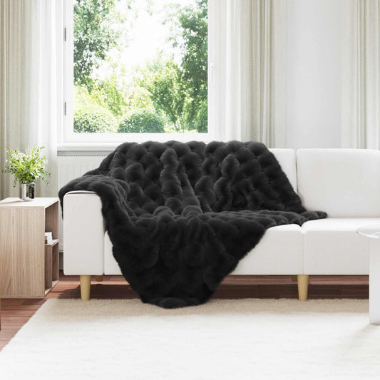 Anti-Slip Faux Rabbit Fur Blanket Olite 4 pcs Black 8.1 kg
