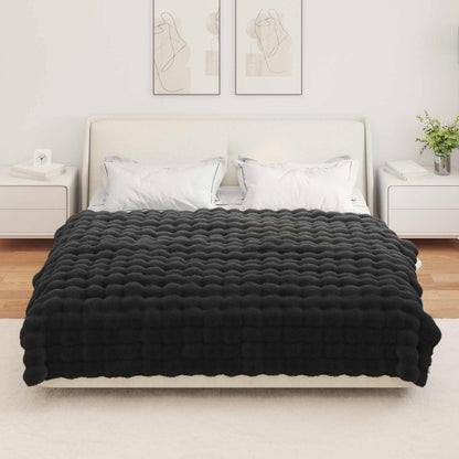 Anti-Slip Faux Rabbit Fur Blanket Olite 4 pcs Black Polyester