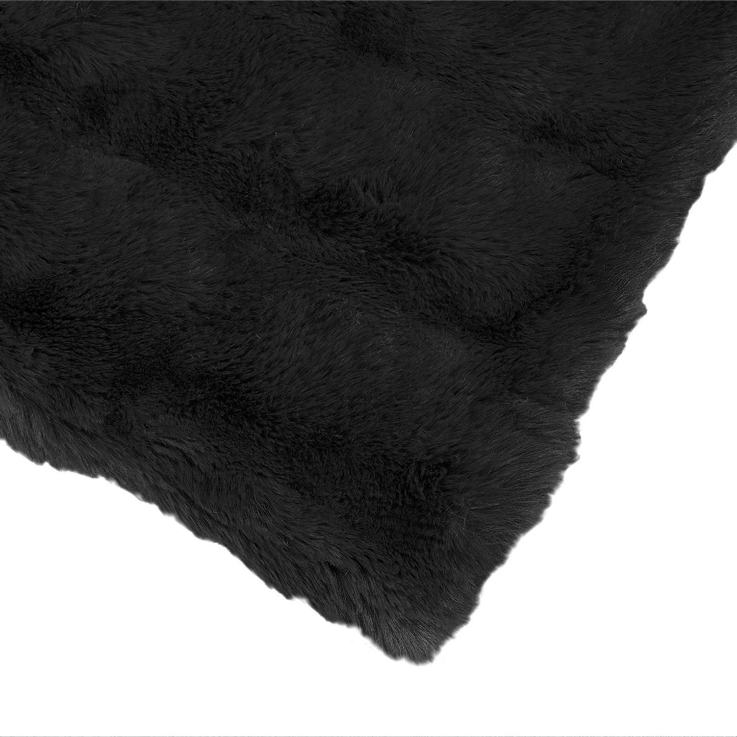 Anti-Slip Faux Rabbit Fur Blanket Olite 4 pcs Black Polyester