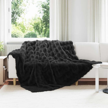 Anti-Slip Faux Rabbit Fur Blanket Olite 4 pcs Black Polyester