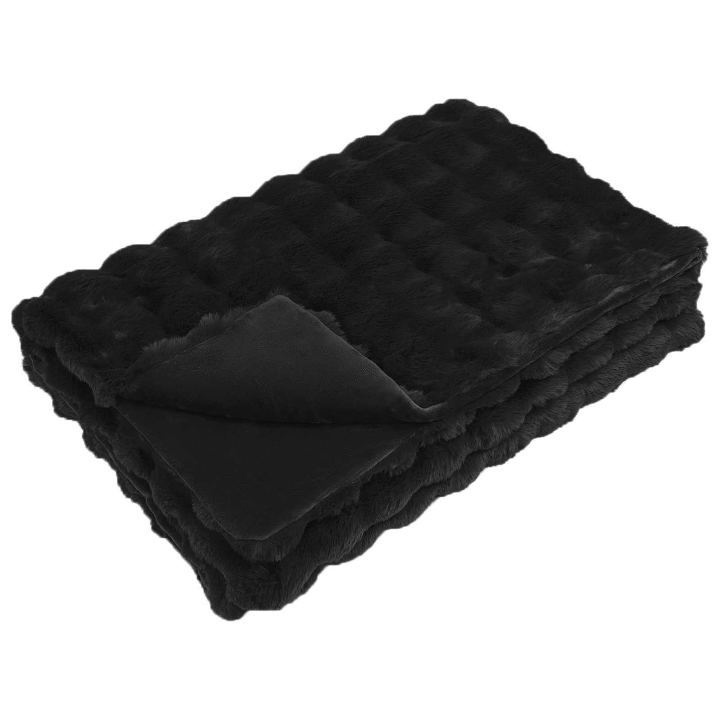 Anti-Slip Faux Rabbit Fur Blanket Olite 4 pcs Black Polyester