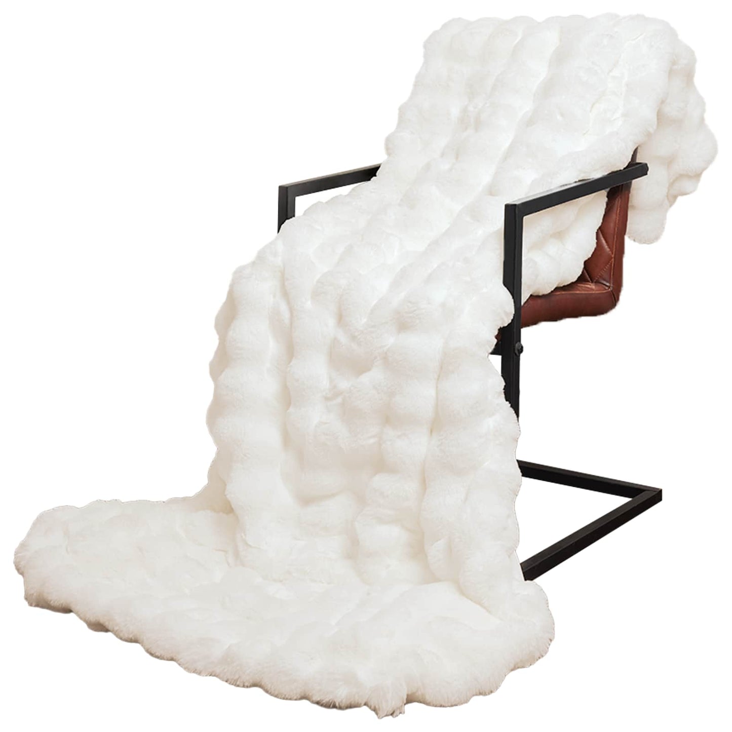 Anti-Slip Faux Rabbit Fur Blanket Olite White 130 x 150 cm