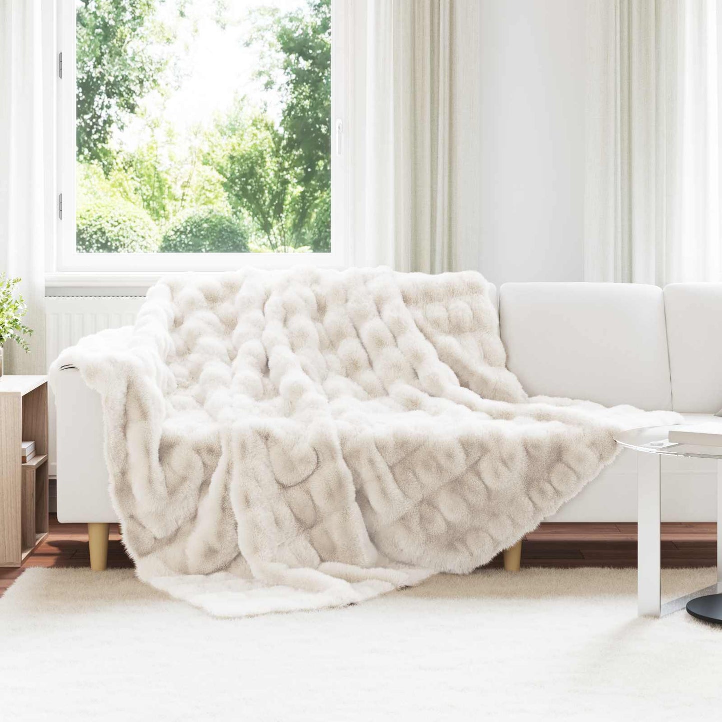 Anti-Slip Faux Rabbit Fur Blanket Olite 4 pcs White Polyester