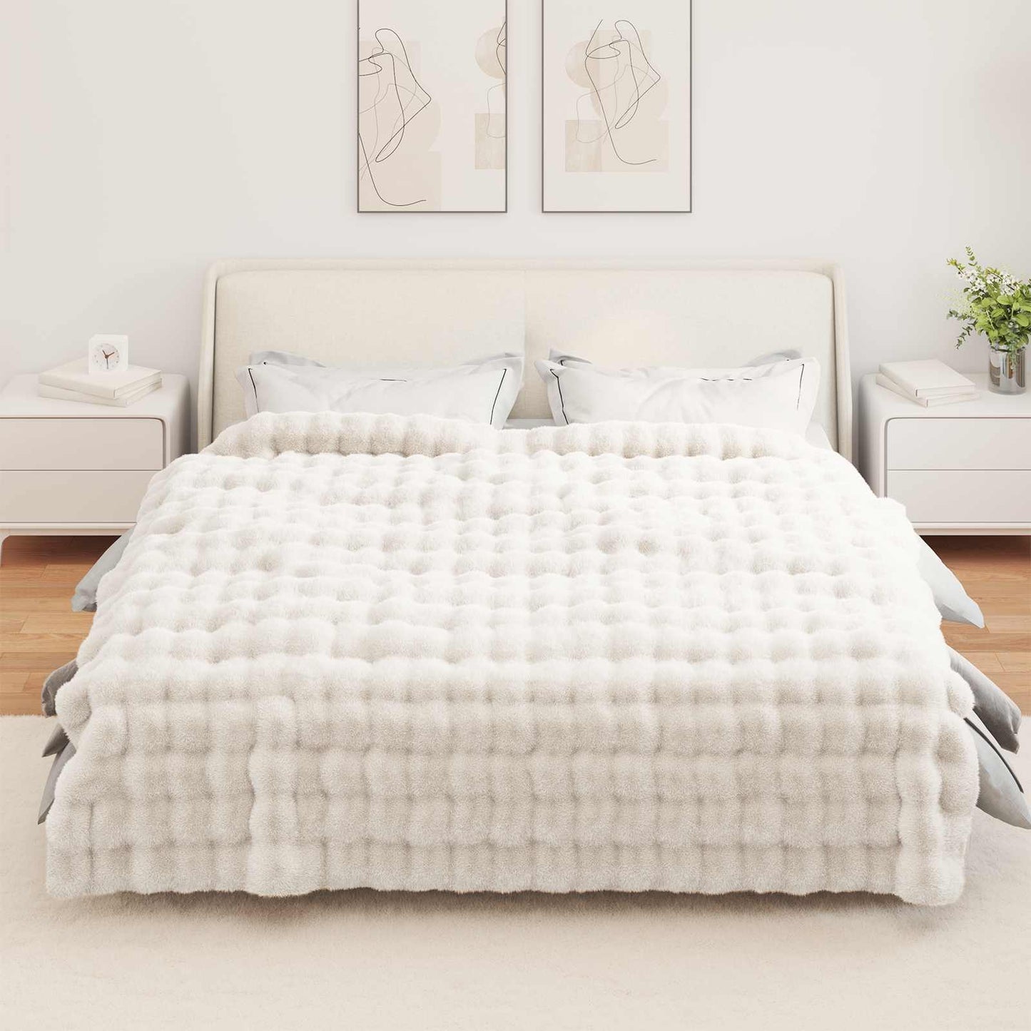 Anti-Slip Faux Rabbit Fur Blanket Olite 4 pcs White Polyester