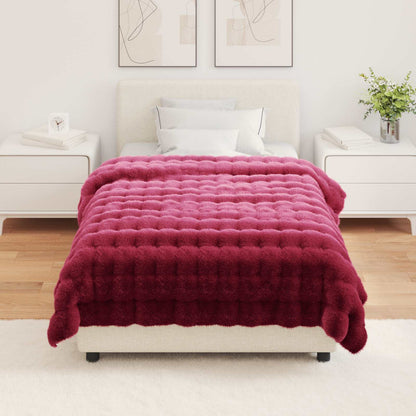 Anti-Slip Faux Rabbit Fur Blanket Olite Bordeaux Red Polyester