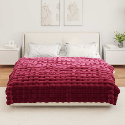 Anti-Slip Faux Rabbit Fur Blanket Olite Bordeaux Red Polyester