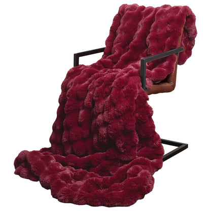 Anti-Slip Faux Rabbit Fur Blanket Olite Bordeaux Red Polyester