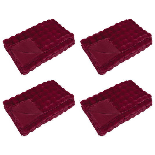 Anti-Slip Faux Rabbit Fur Blanket Olite 4 pcs Bordeaux Red
