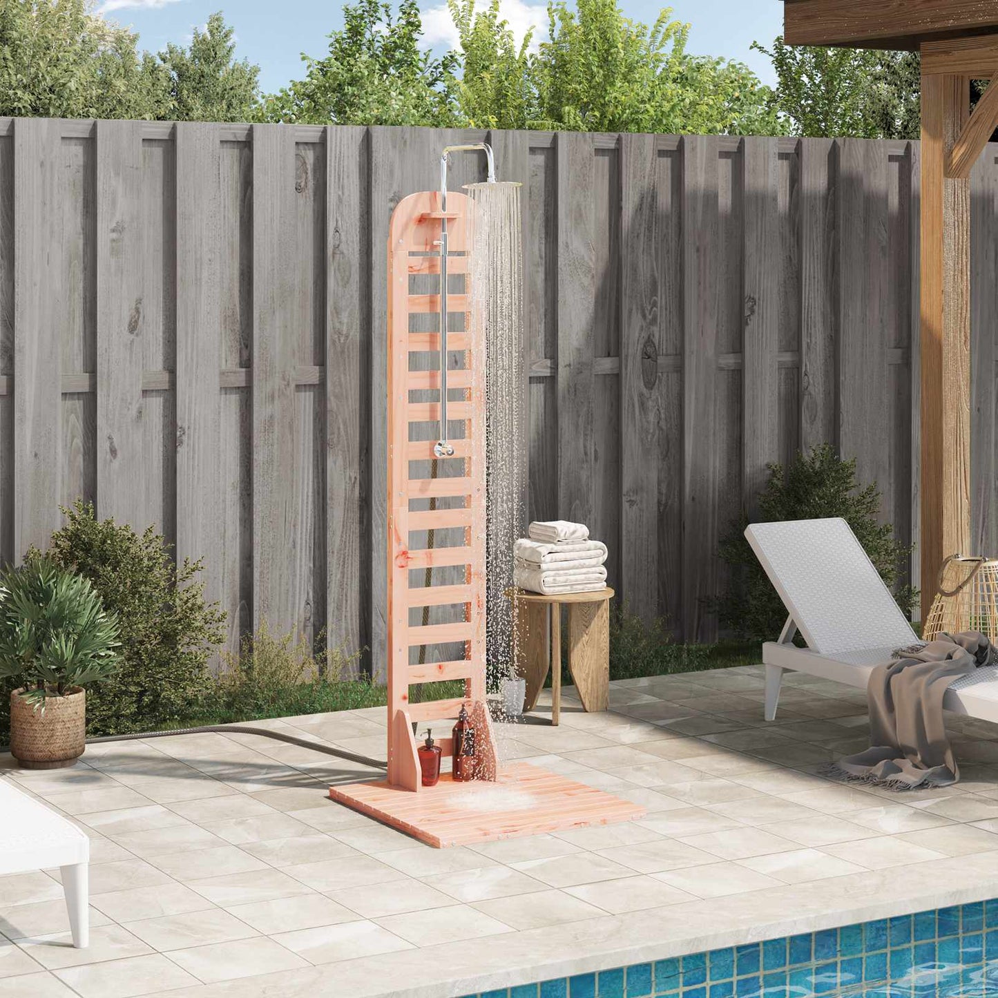 Outdoor Shower 223 cm Solid Douglas Wood and Stainless Steel
