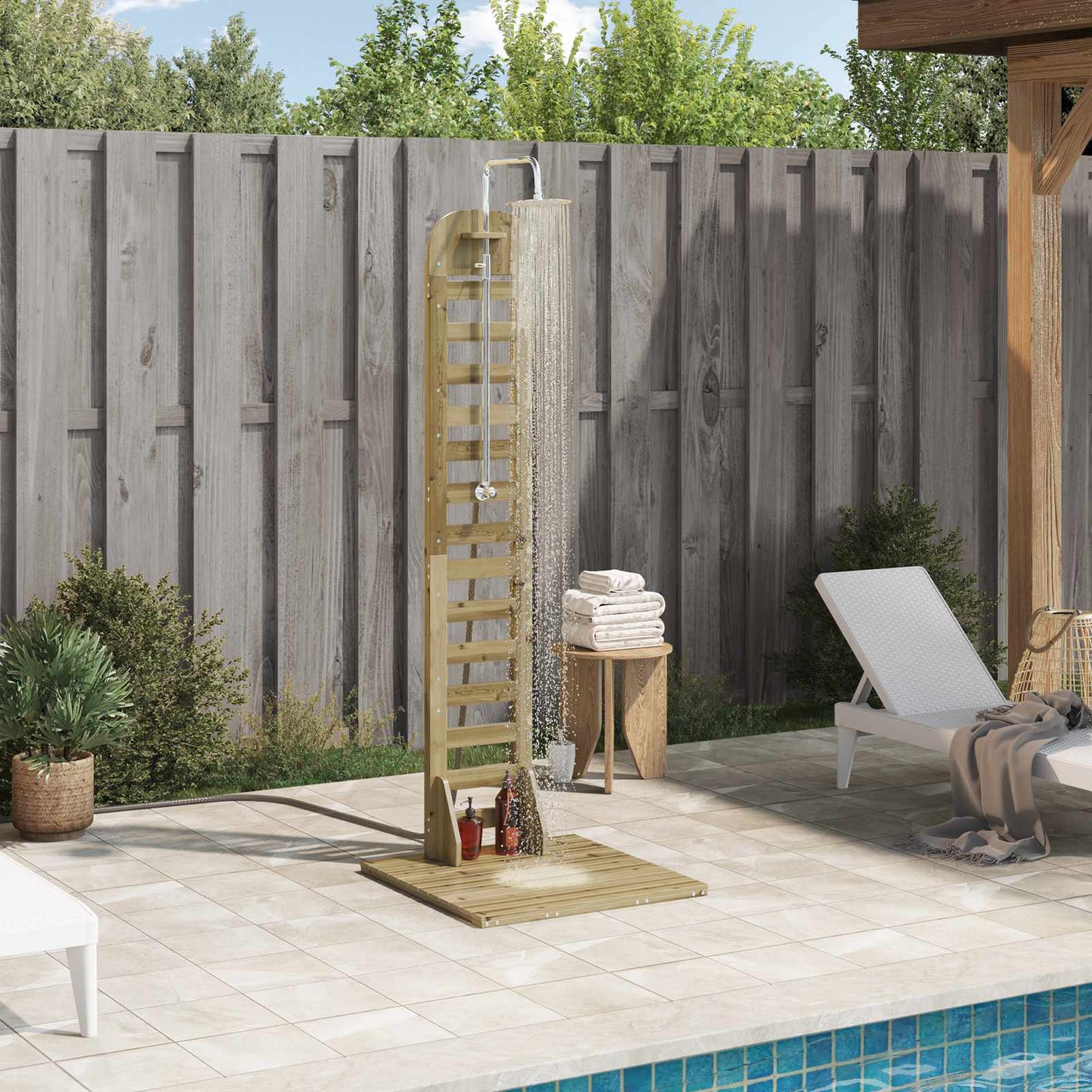 Outdoor Shower 223 cm Impregnated Pine Wood and Stainless Steel