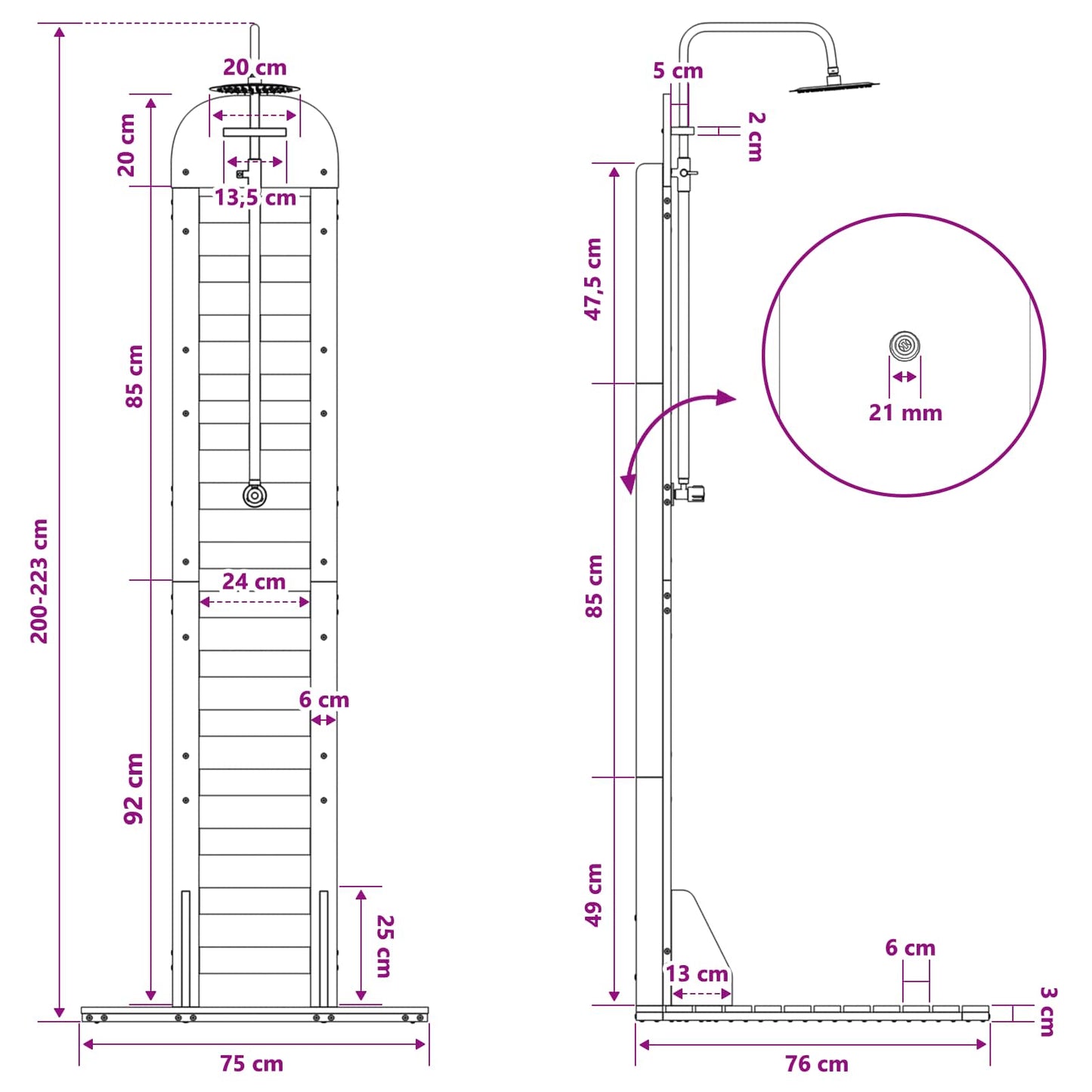 Outdoor Shower 223 cm Impregnated Pine Wood and Stainless Steel
