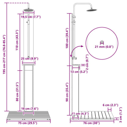 Outdoor Shower 206 cm Solid Pine Wood and Stainless Steel
