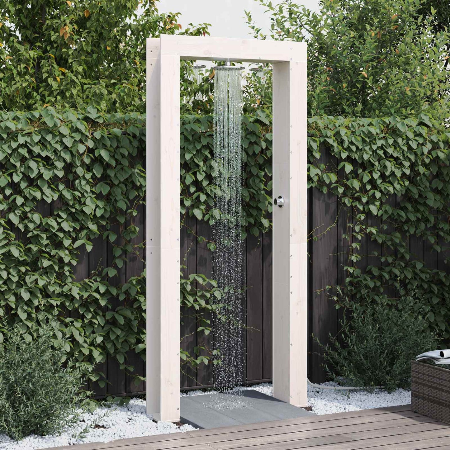 Outdoor Shower 226 cm Solid Pine Wood and Stainless Steel White