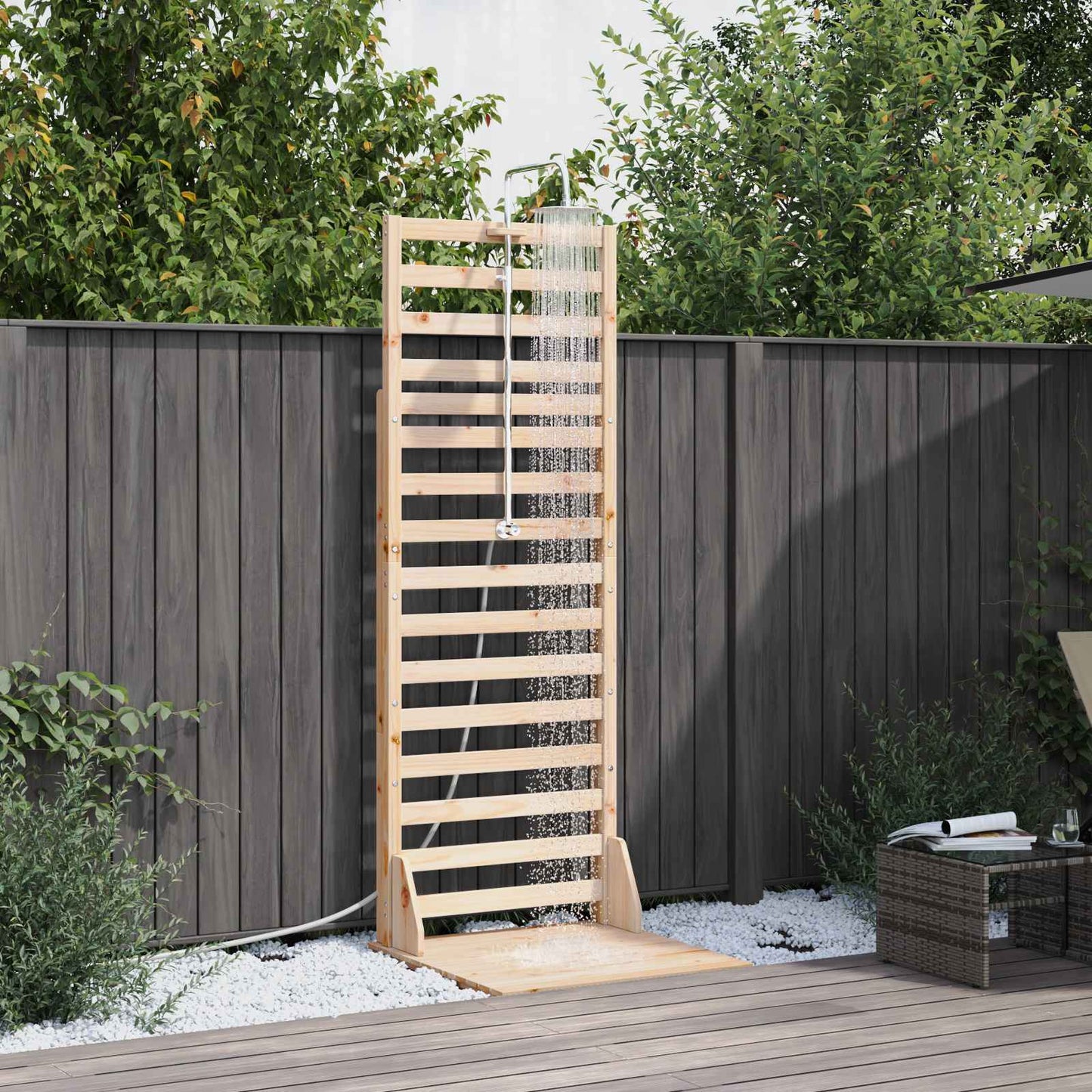 Outdoor Shower 225 cm Solid Pine Wood and Stainless Steel