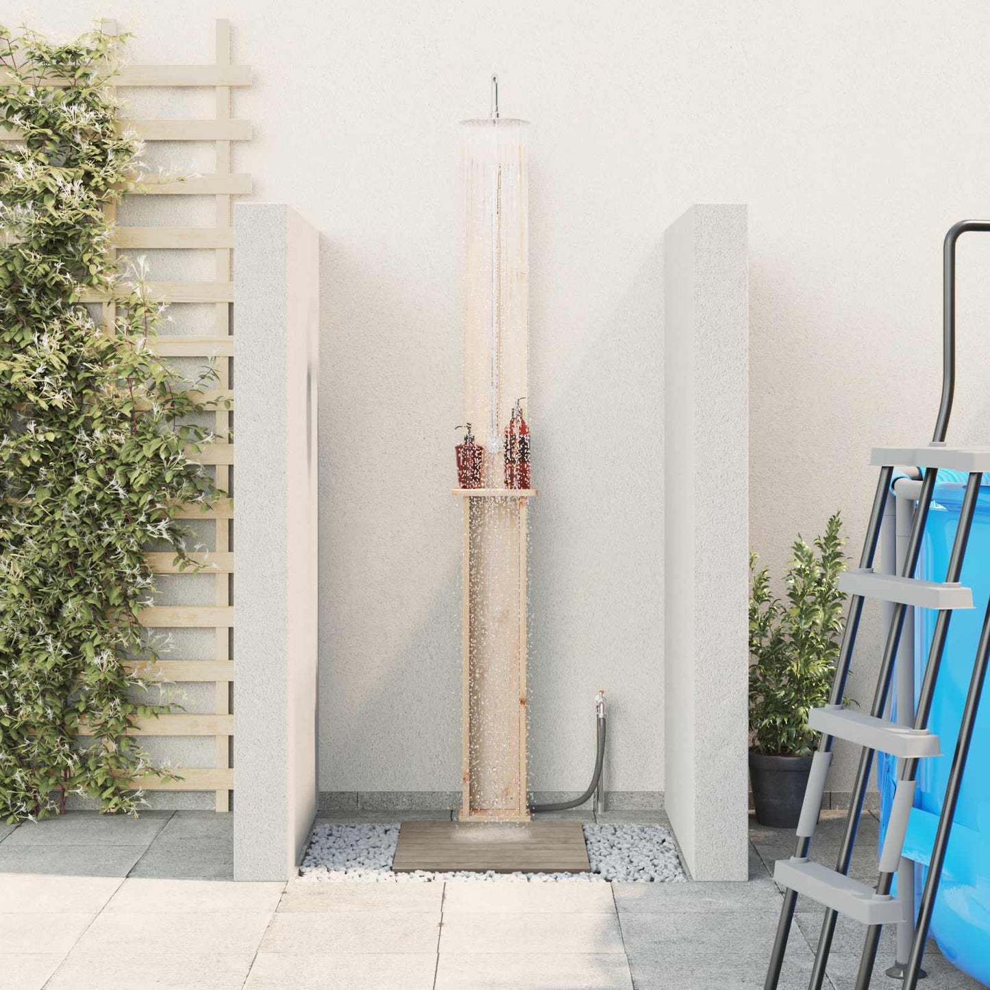Outdoor Shower 246 cm Solid Pine Wood and Stainless Steel