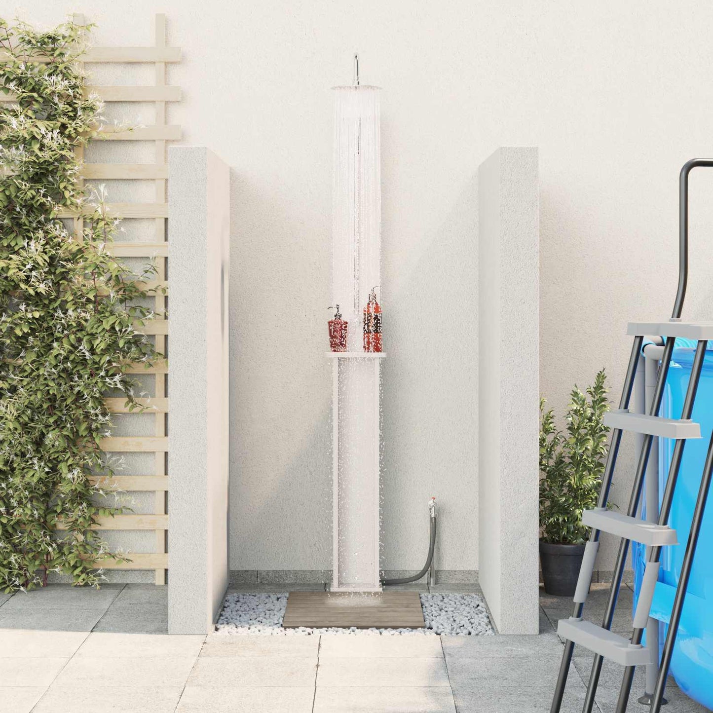 Outdoor Shower 246 cm Solid Pine Wood and Stainless Steel White