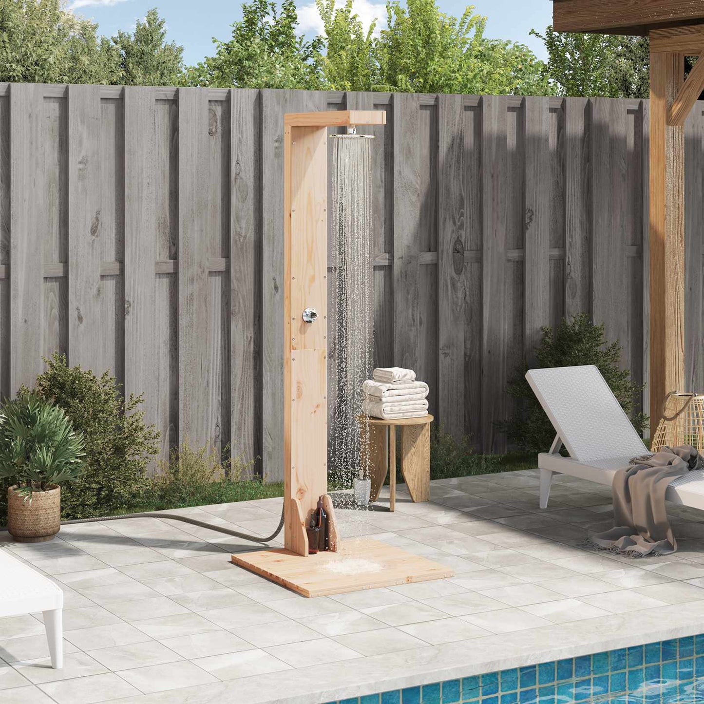 Outdoor Shower 210 cm Solid Pine Wood and Stainless Steel