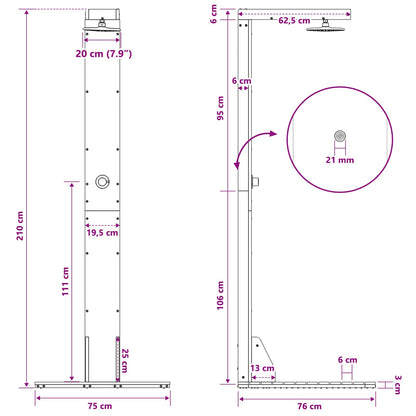 Outdoor Shower 210 cm Solid Pine Wood and Stainless Steel White