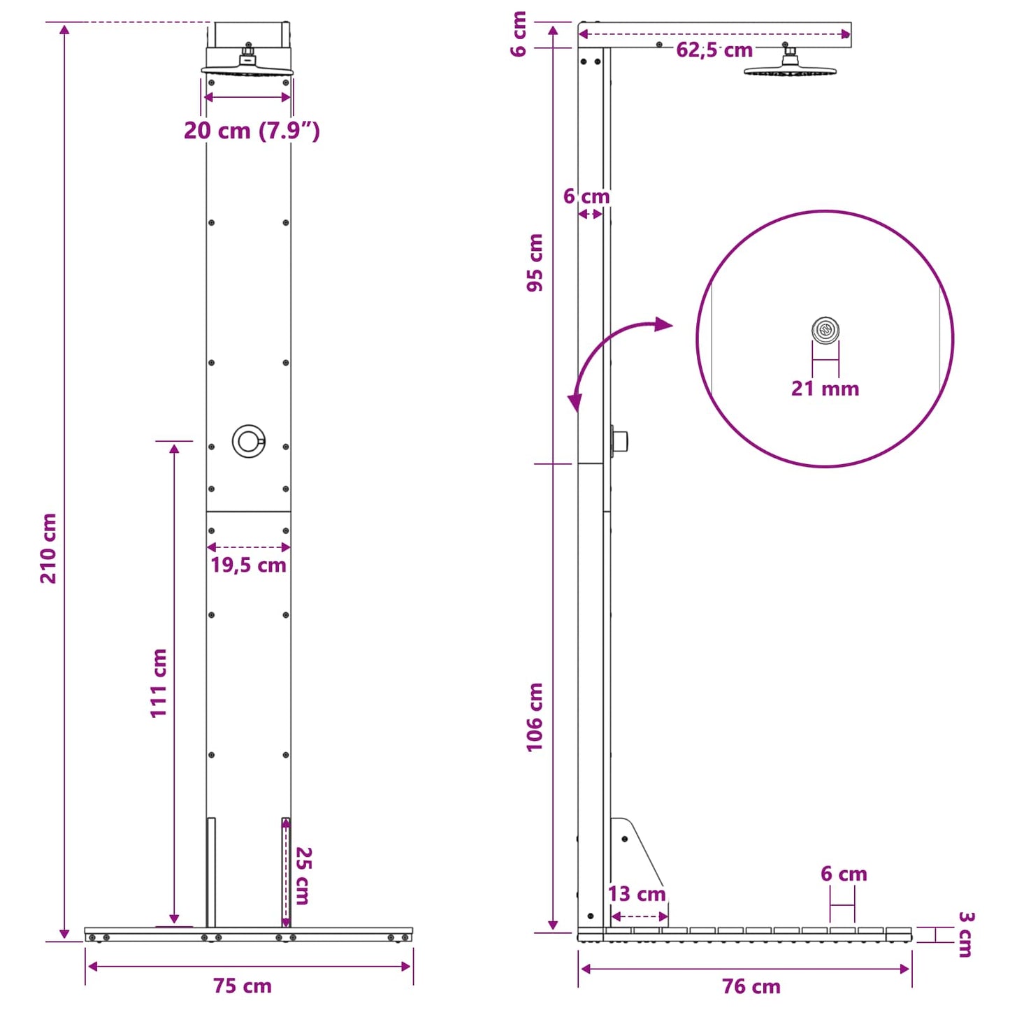 Outdoor Shower 210 cm Impregnated Pine Wood and Stainless Steel
