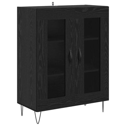 Highboard 2 pcs Black Oak Engineered Wood and Glass
