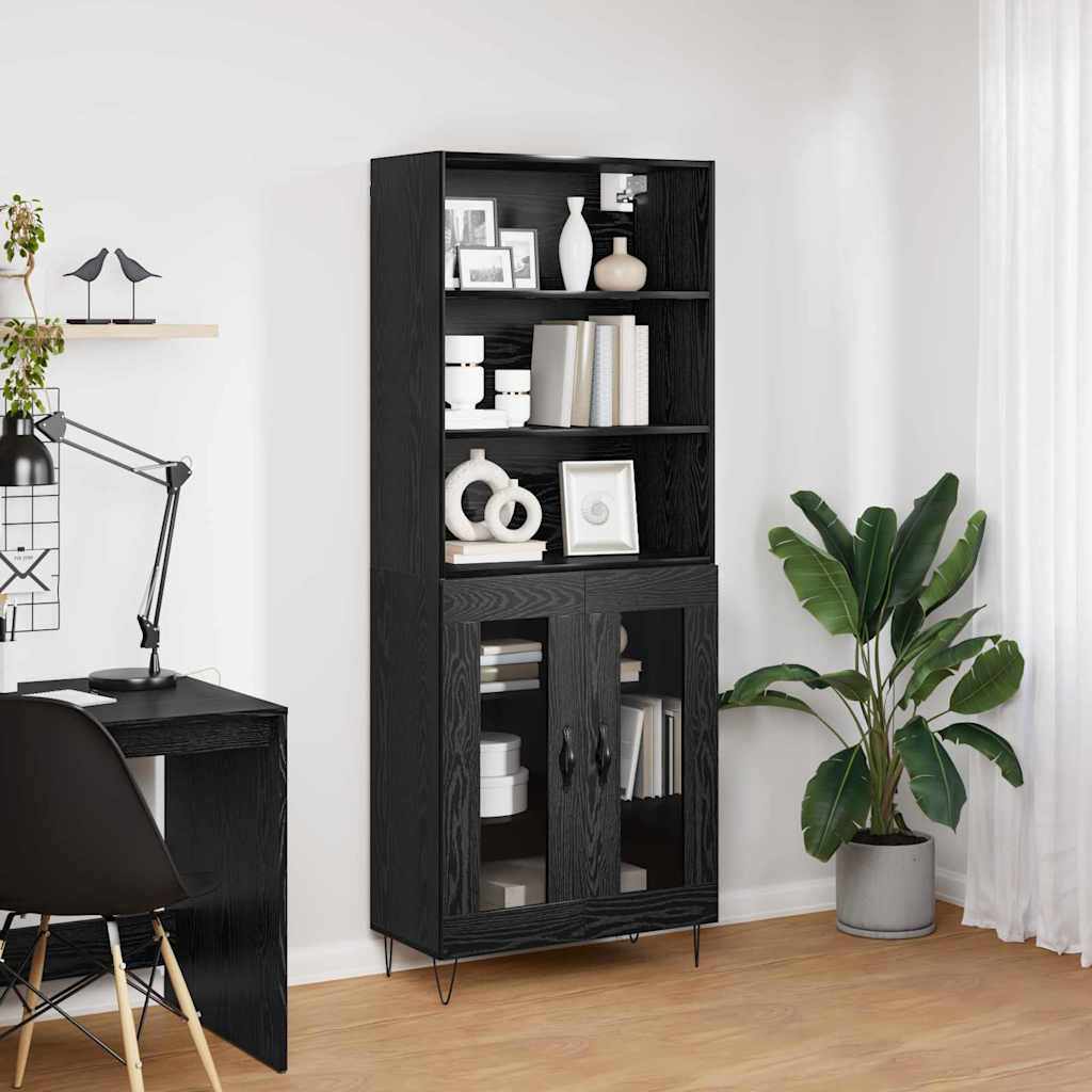 Highboard 2 pcs Black Oak Engineered Wood