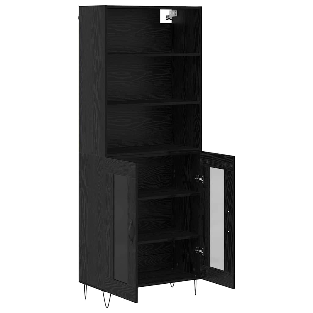 Highboard 2 pcs Black Oak Engineered Wood