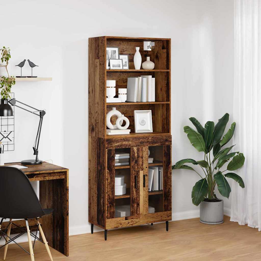 Highboard Old Wood 69.5 x 34 x 180 cm Engineered Wood and Glass