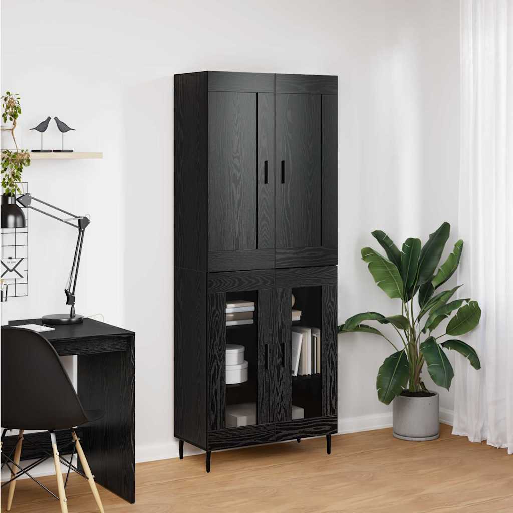 Highboard 2 pcs Black Oak Engineered Wood