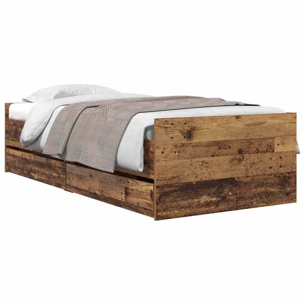 Bed Frame with Drawer Old Wood 100 x 200 cm Solid Pine Wood