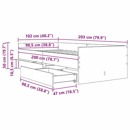 Bed Frame with Drawer Old Wood 100 x 200 cm Solid Pine Wood