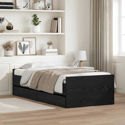 Bed Frame with Drawer Black Oak 100 x 200 cm Solid Pine Wood