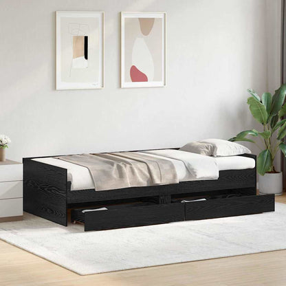 Bed Frame with Drawer Black Oak 100 x 200 cm Solid Pine Wood
