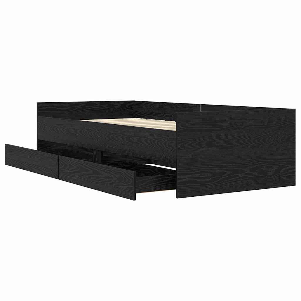 Bed Frame with Drawer Black Oak 100 x 200 cm Solid Pine Wood
