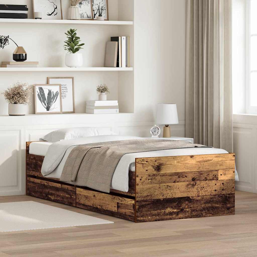 Bed Frame with Drawer Old Wood 90 x 200 cm Solid Pine Wood