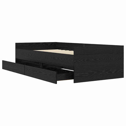 Bed Frame with Drawer Black Oak 90 x 200 cm Solid Pine Wood