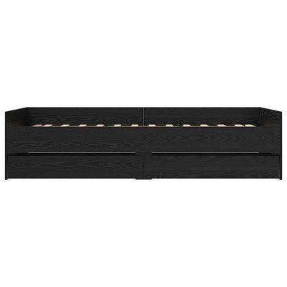 Bed Frame with Drawer Black Oak 90 x 200 cm Solid Pine Wood