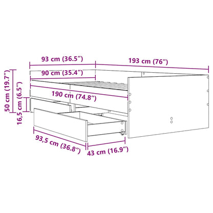 Bed Frame with Drawer Old Wood 90 x 190 cm Solid Pine Wood