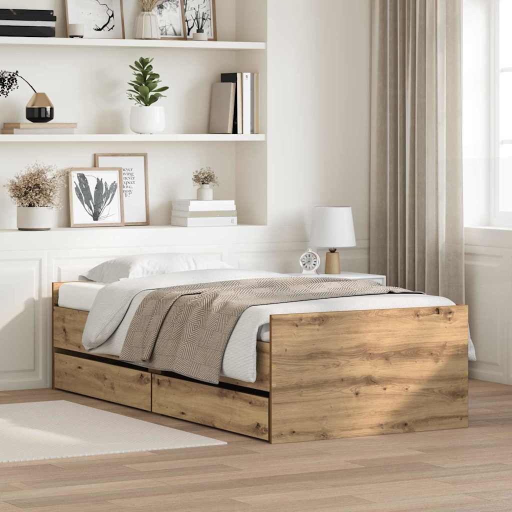Bed Frame with Drawer Artisan Oak 90 x 190 cm Solid Pine Wood