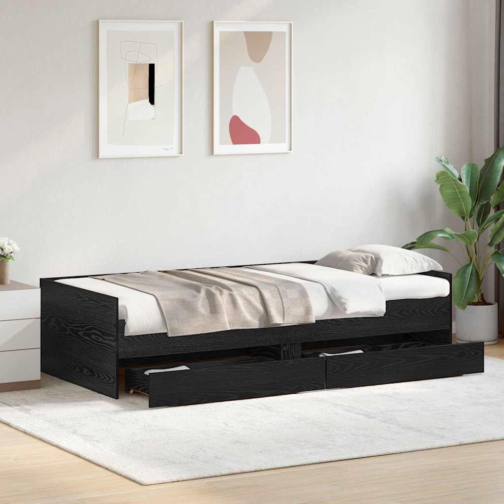 Bed Frame with Drawer Black Oak 90 x 190 cm Solid Pine Wood