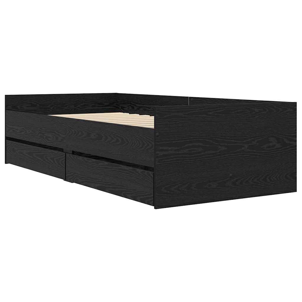 Bed Frame with Drawer Black Oak 90 x 190 cm Solid Pine Wood