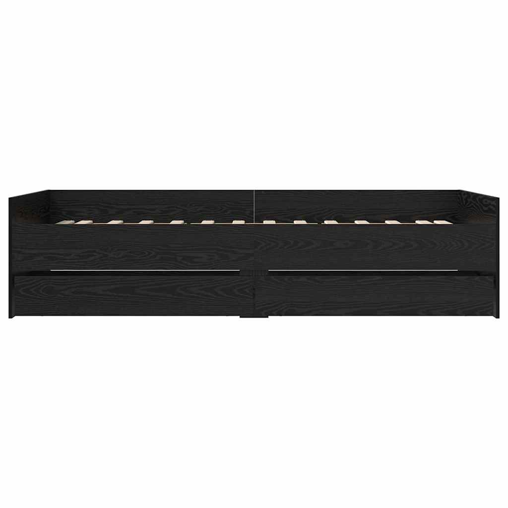 Bed Frame with Drawer Black Oak 90 x 190 cm Solid Pine Wood