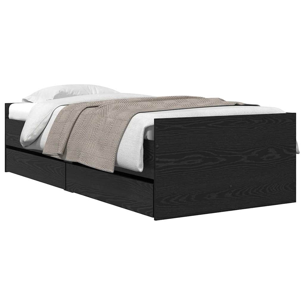 Bed Frame with Drawer Black Oak 90 x 190 cm Solid Pine Wood
