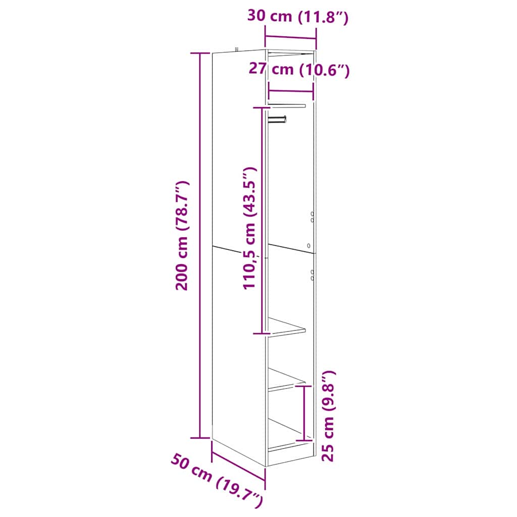 Wardrobe with Shelf Black Oak 50 x 30 x 200 cm Engineered Wood