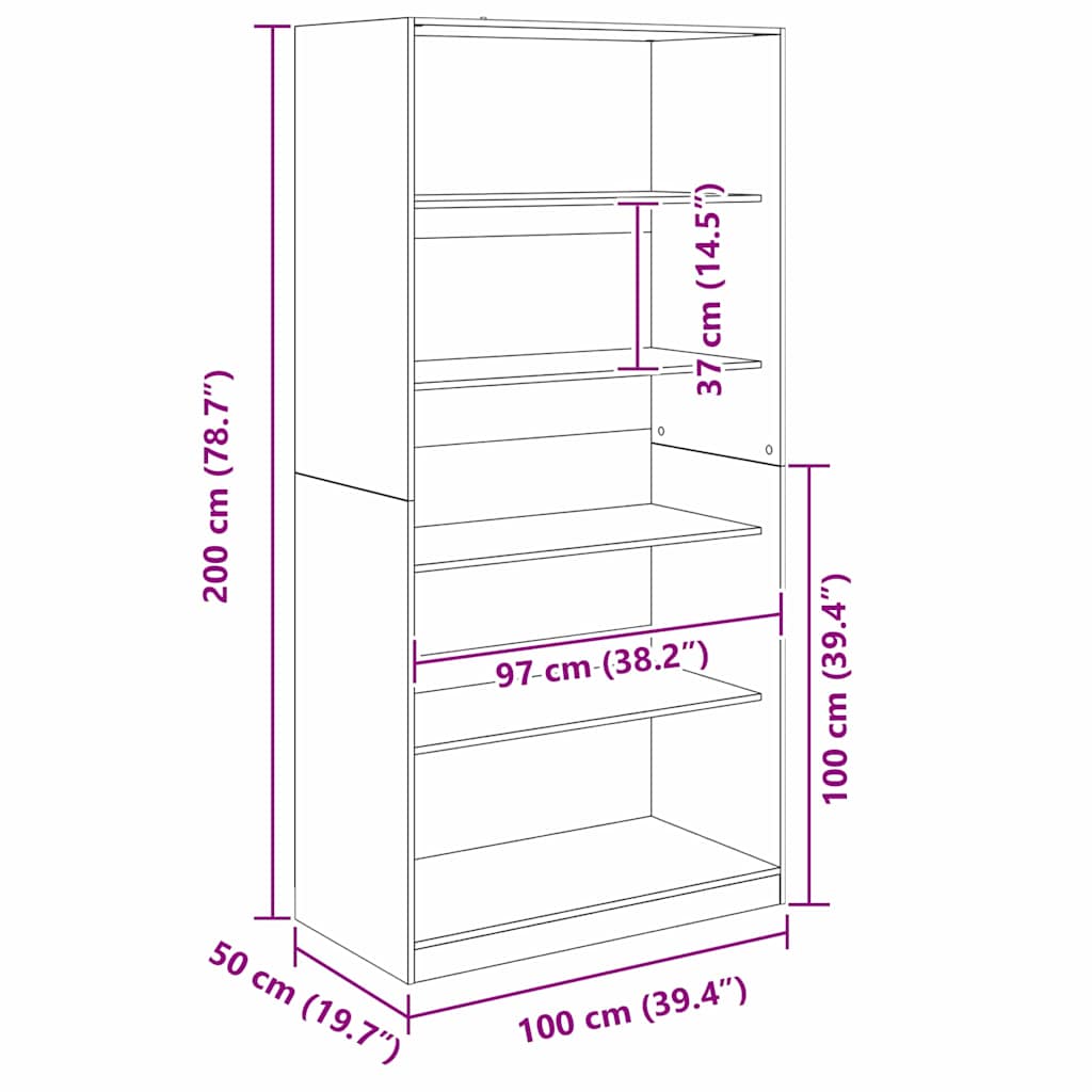 Wardrobe with Shelf Black Oak 100 x 50x 200 cm Engineered Wood