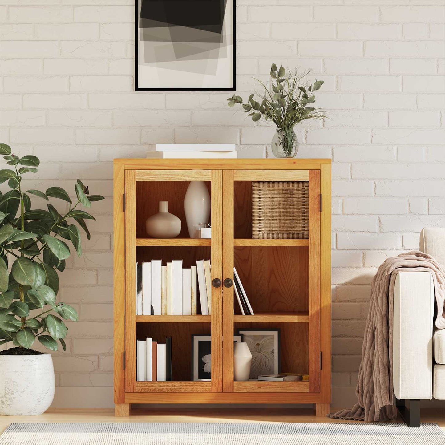 Cabinet with Shelf Brown 80 x 35 x 95 cm Solid Oak Wood