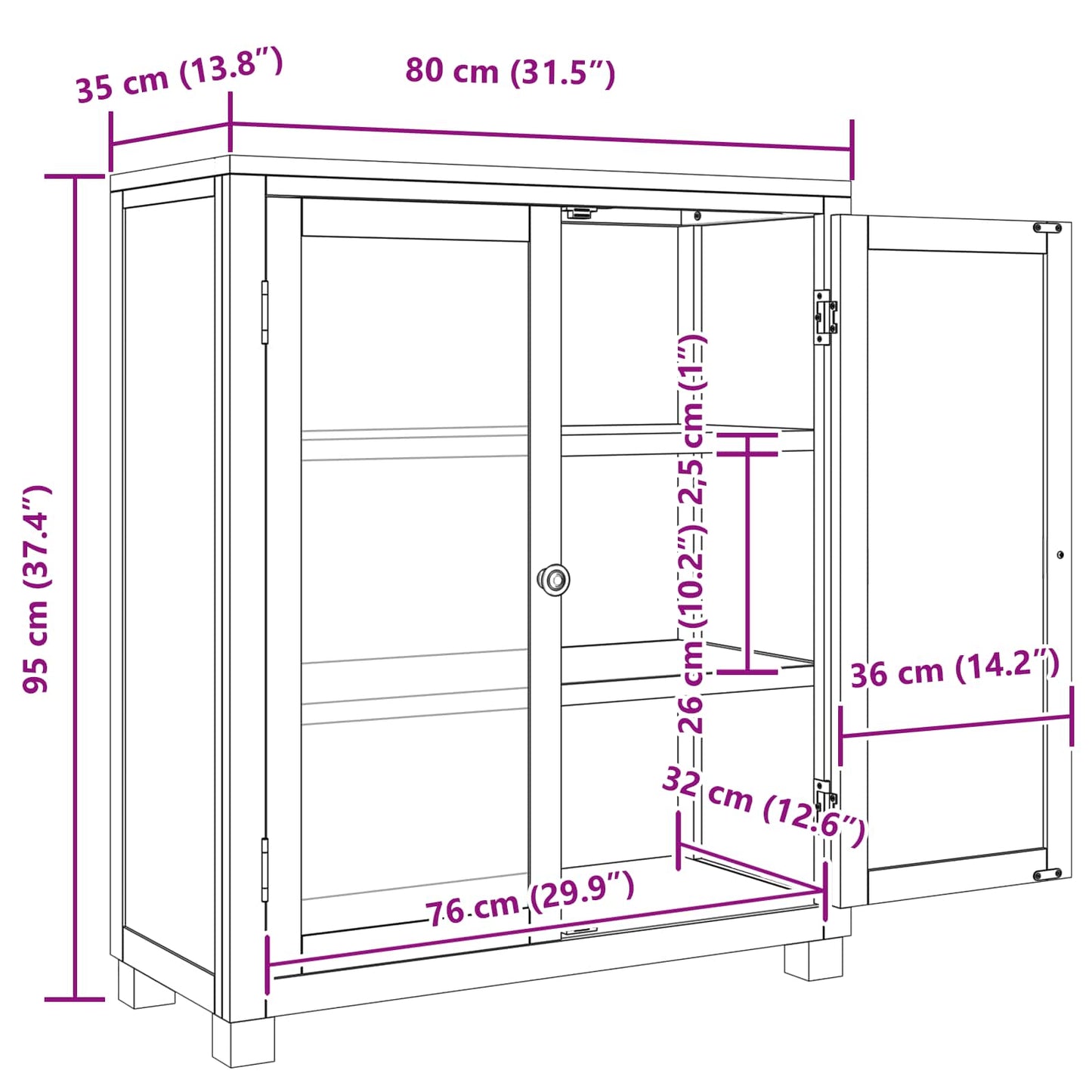 Cabinet with Shelf Brown 80 x 35 x 95 cm Solid Oak Wood