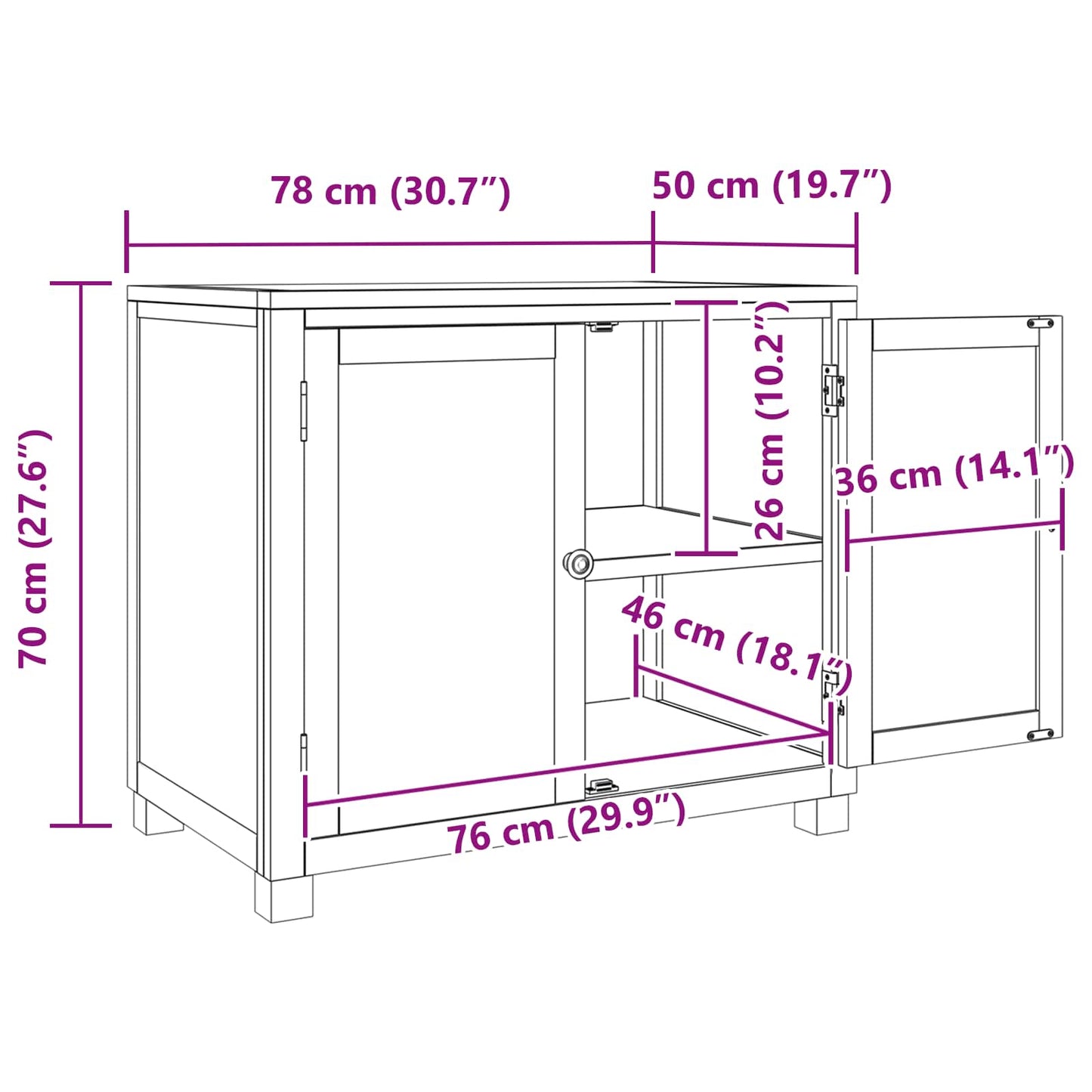 Cabinet with Storage Brown 78 x 50 x 70 cm Solid Oak Wood