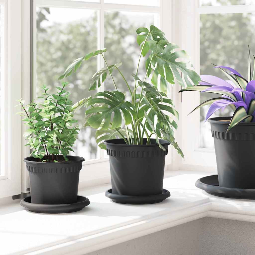 Round Flower Pot 24 pcs Black Ø 15 x 12 cm Plastic